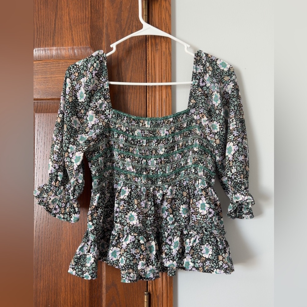 American Eagle Floral Smocked Top